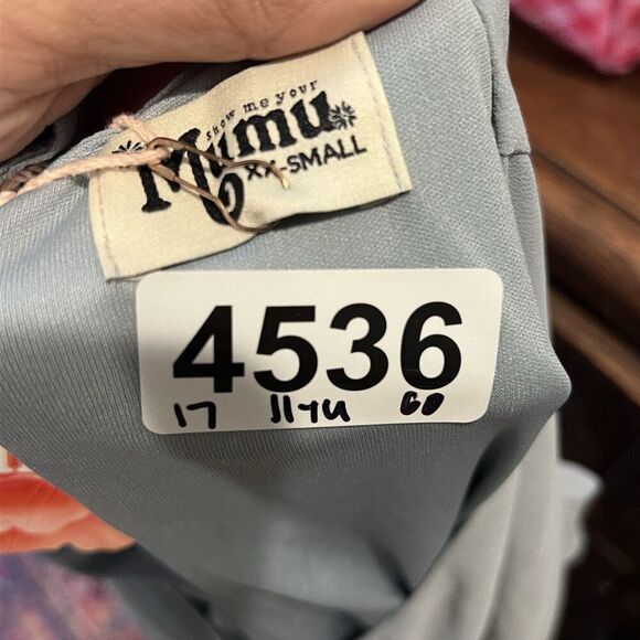 NWT Show Me Your MuMu Emily Empire Maxi Dress Silver Sage XXS Baby Blue Shower - Picture 13 of 13